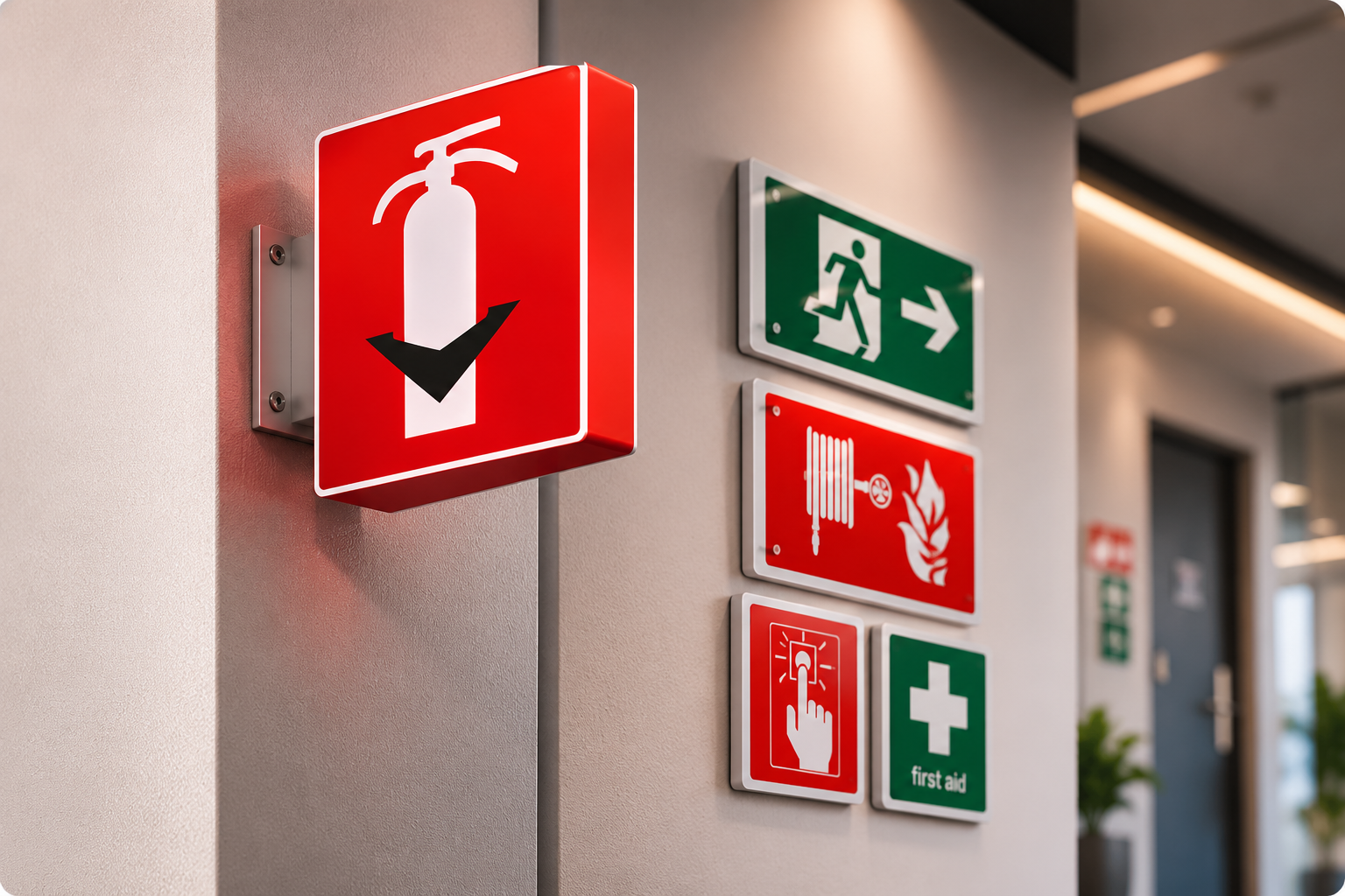 Fire extinguisher projecting wall sign